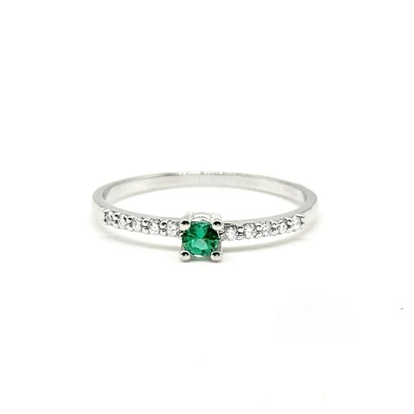 anillo oro blanco con esmeralda y diamantes