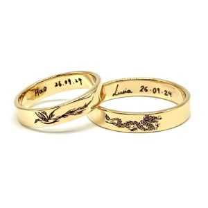 alianzas de boda oro champán con grabación externa dragones